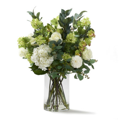 Hydrangeas, Snowball Spray, Rose, & Dahilas in Large Rowan Vase - 229024