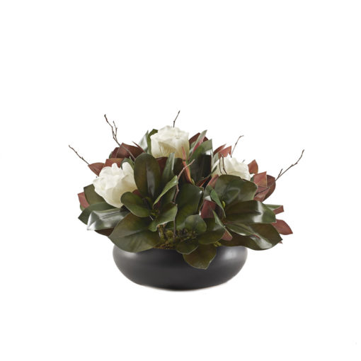 Magnolia Stems with Birch Tops in Simply Low Black Bowl - 229031