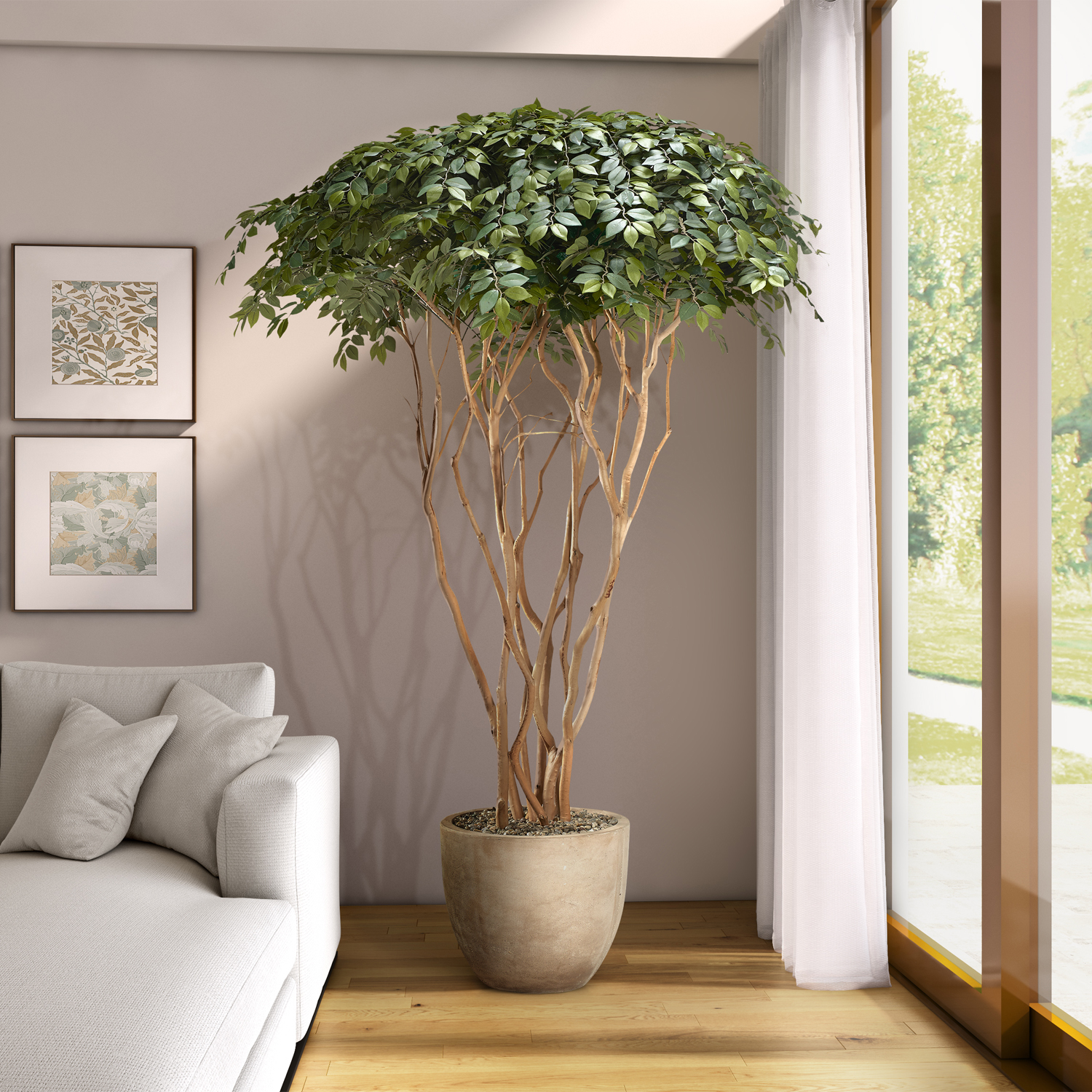 Sakaki Tree in Grove Planter 8′ – 322903|D&W Silks