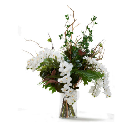 White Orchids and Mixed Greenery in Large Rowan Vase - 229050