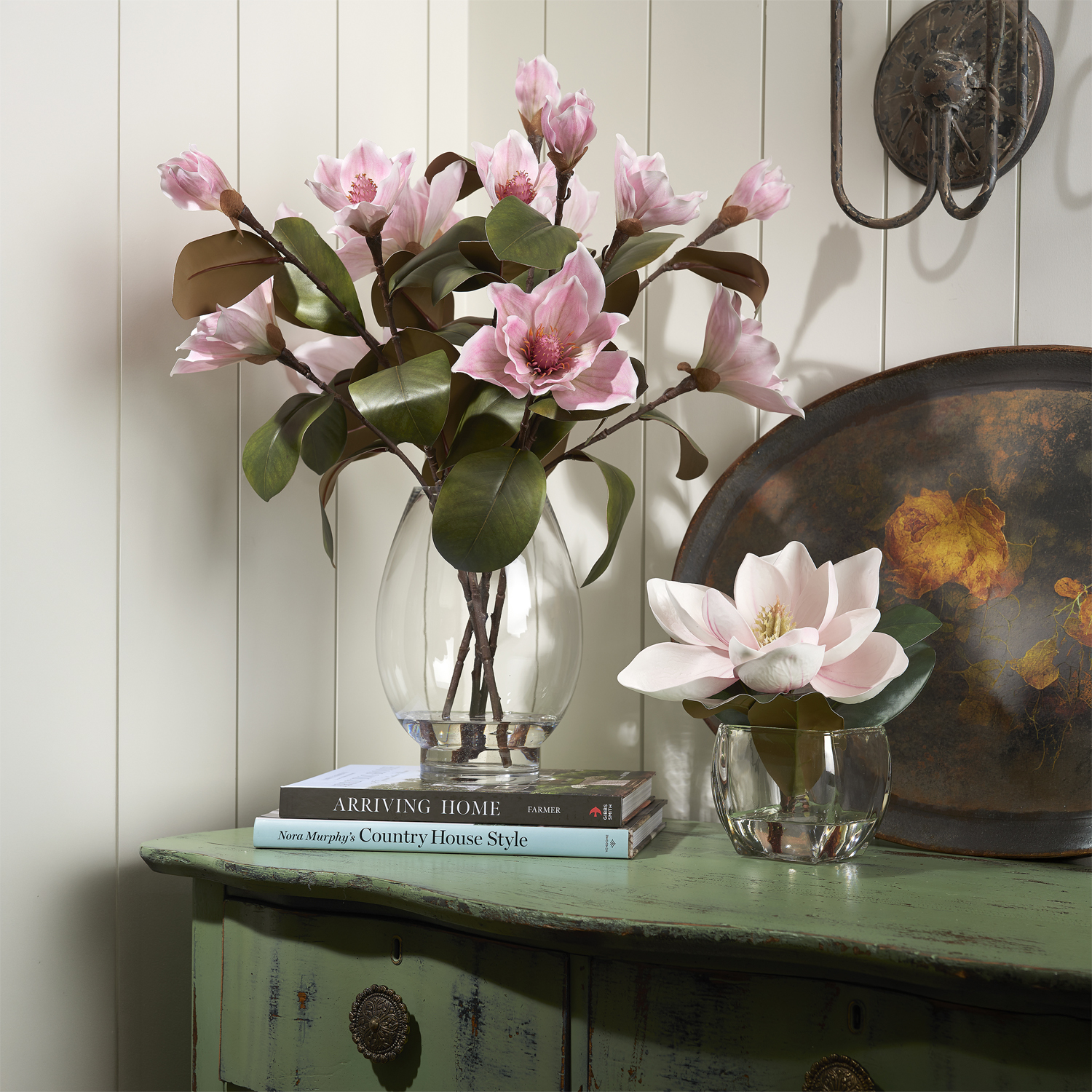 Pink Magnolia Stems in Socle Vase - 231001 - Image 2
