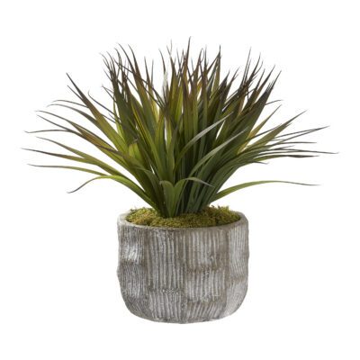 Brown/Green Plastic Grass in Ceramic Planter - 231025