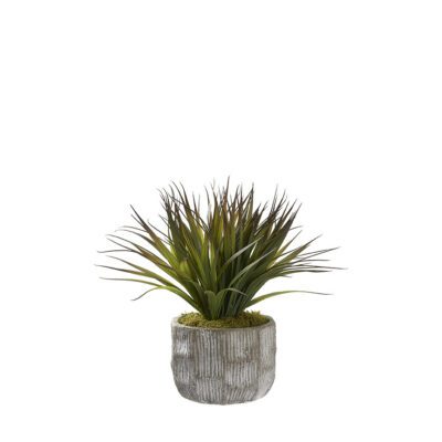 Brown/Green Plastic Grass in Ceramic Planter - 231025
