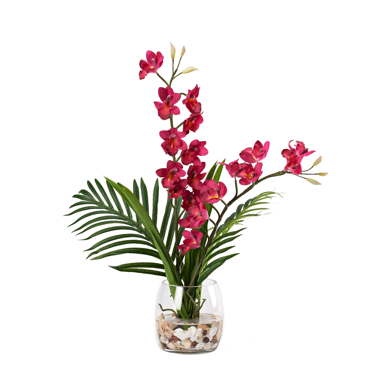 Purple Cymbidium Orchids in Glass Vase D&W Silks