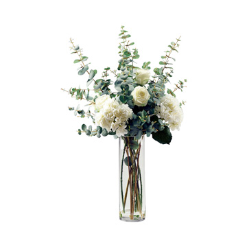 Hydrangeas and Roses with Eucalyptus Branches in Cillian Vase - 221034