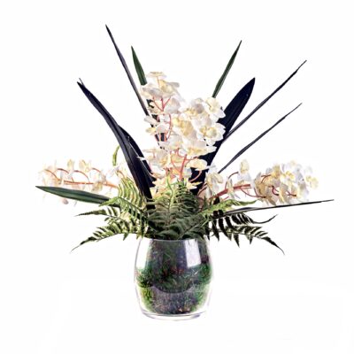 White Orchids and Fern in Tumbler Vase - 239008