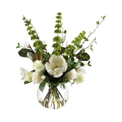 Bells of Ireland, Magnolias and Assorted Flowers in Bubble Bowl - 239028
