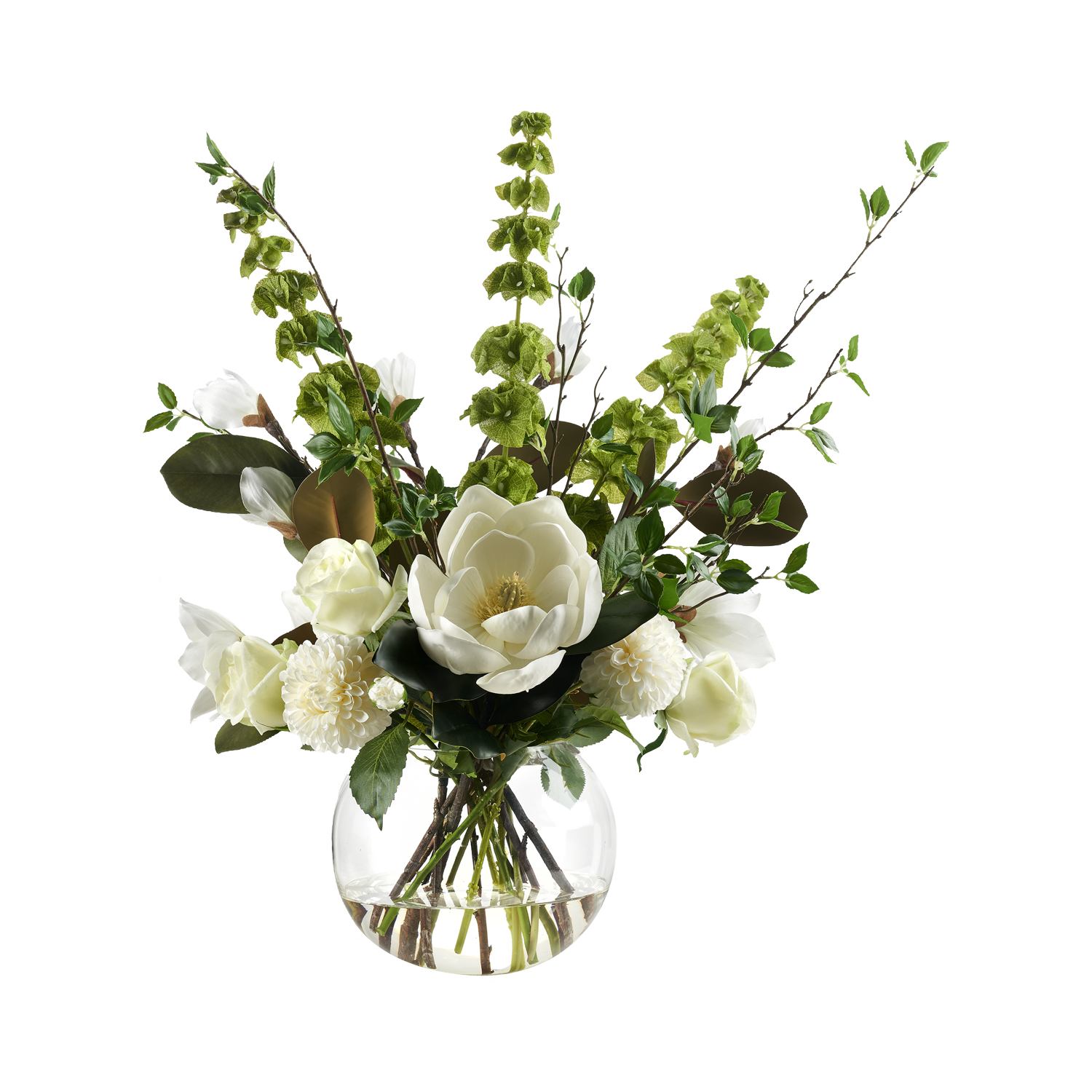 Bells of Ireland, Magnolias and Assorted Flowers in Bubble Bowl - 239028