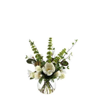 Bells of Ireland, Magnolias & Assorted Flowers in Bubble Bowl - 239028