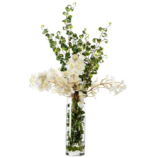White Orchids and Benjamin Ficus in Small Rowan Vase - 239036