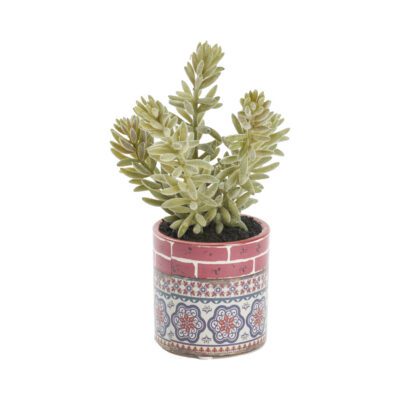 Flocked Succulent in Red Mexican Tile Planter - 195009B