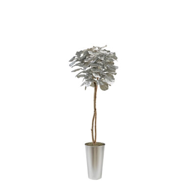 Silver Fiddle Leaf Fig Tree in Tall Round Metal Planter 7' - 7221045