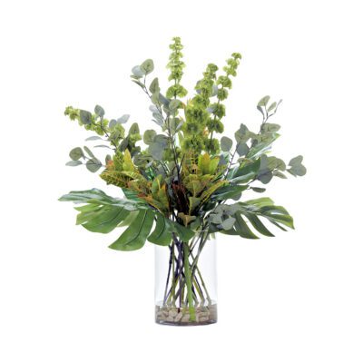 Bells of Ireland, Split Leaf Philo, Croton Spray, and Eucalyptus Rowan Vase - 231200