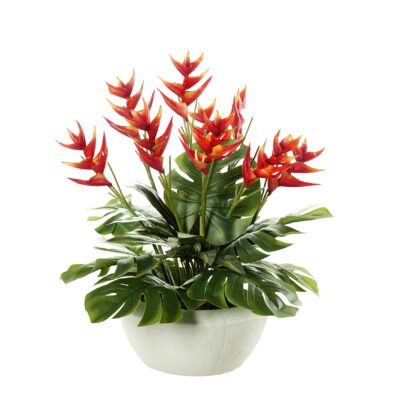 Heliconia Spray, Split Leaf Philo, and Dracaena Plant in Small Triad Planter (without legs) - 231205
