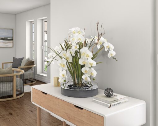 Orchids, Areca Grass, and Sandblasted Dragonwood in Cava Vase - 231211 - Image 2