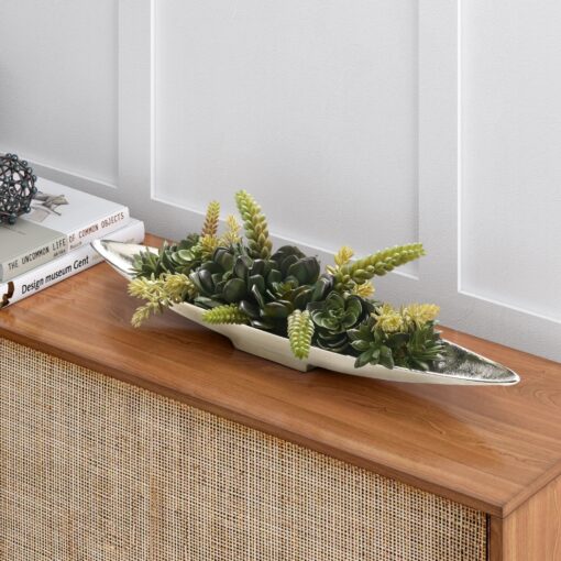 Succulents in Silver Denver Boat - 231219 - Image 2