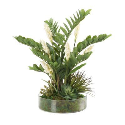 Zamiifolia, Assorted Greenery, and White Ginger in Cava Vase - 231228