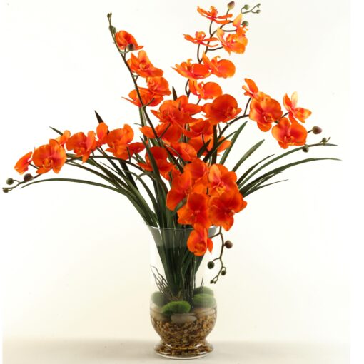Orange Phael Orchids in Glass Vase - 154101