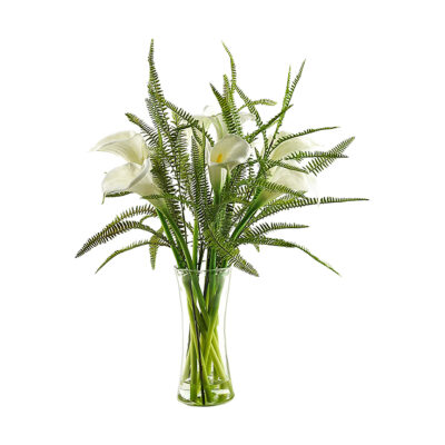 Calla Lillies and Deer Fern in Small Rowan Vase - 154156