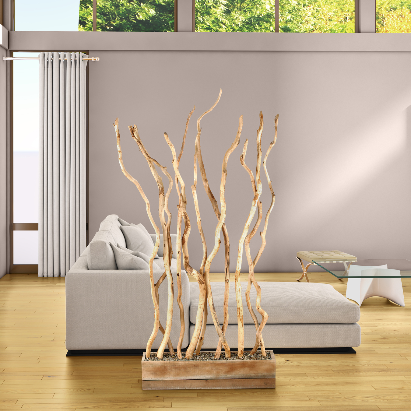Sand-blasted Dragonwood Screen in Wooden Planter 7' - 312909 - Image 2