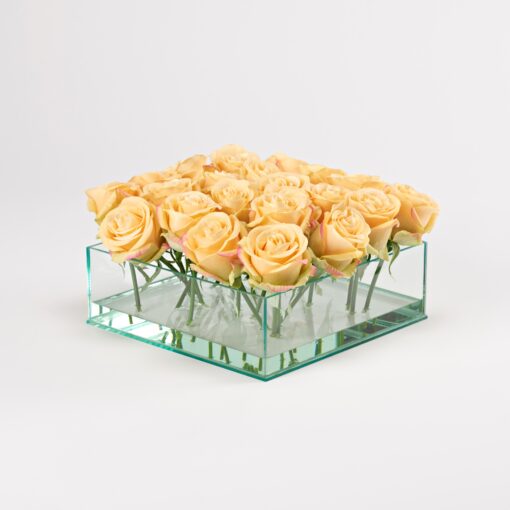 Yellow Roses in Square Aquarium Glass - 212194