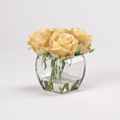 Yellow Roses in Glass Cube - 212199