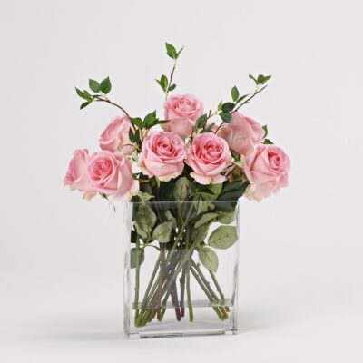 Pink Roses in Panel Vase - 212209