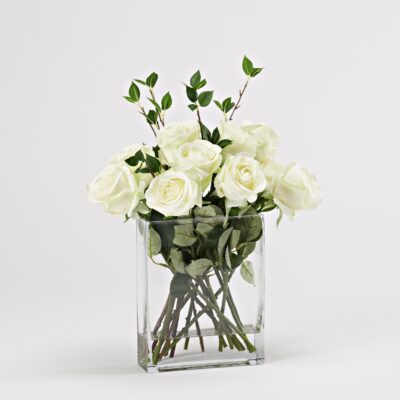 White Roses in Panel Vase - 212210
