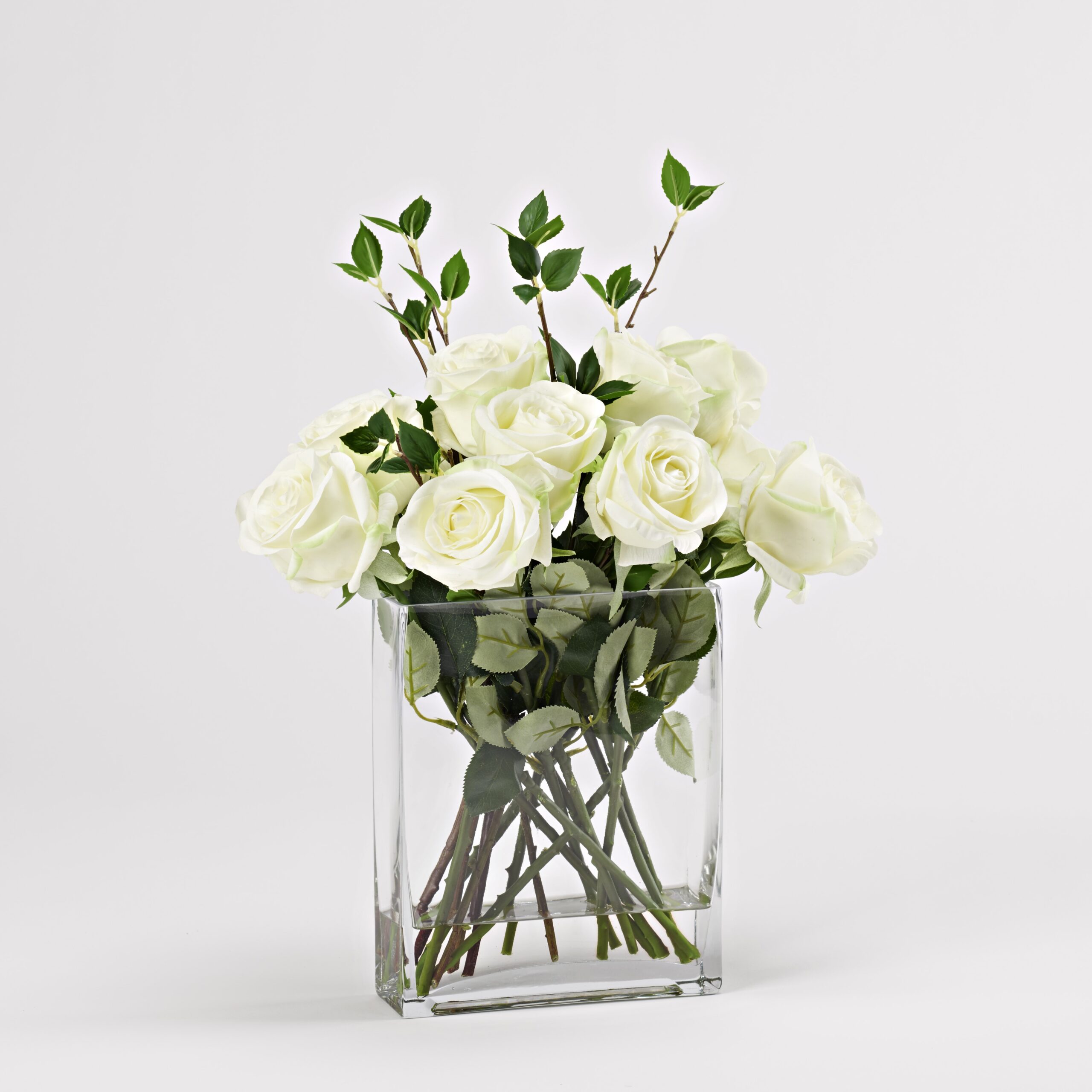 White Roses in Panel Vase - 212210