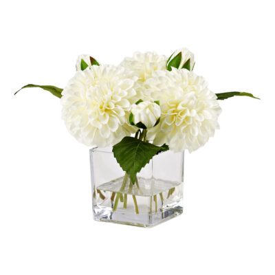 White Dahlias in Tealight Vase - 212226