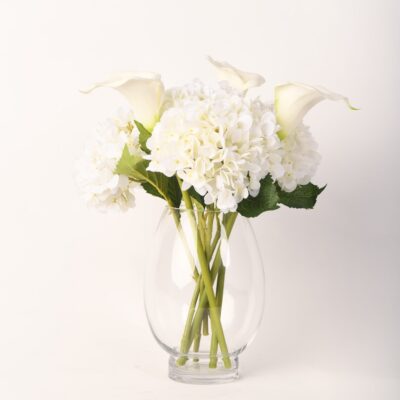White Lilies & Hydrangeas in Socle Vase - 218004