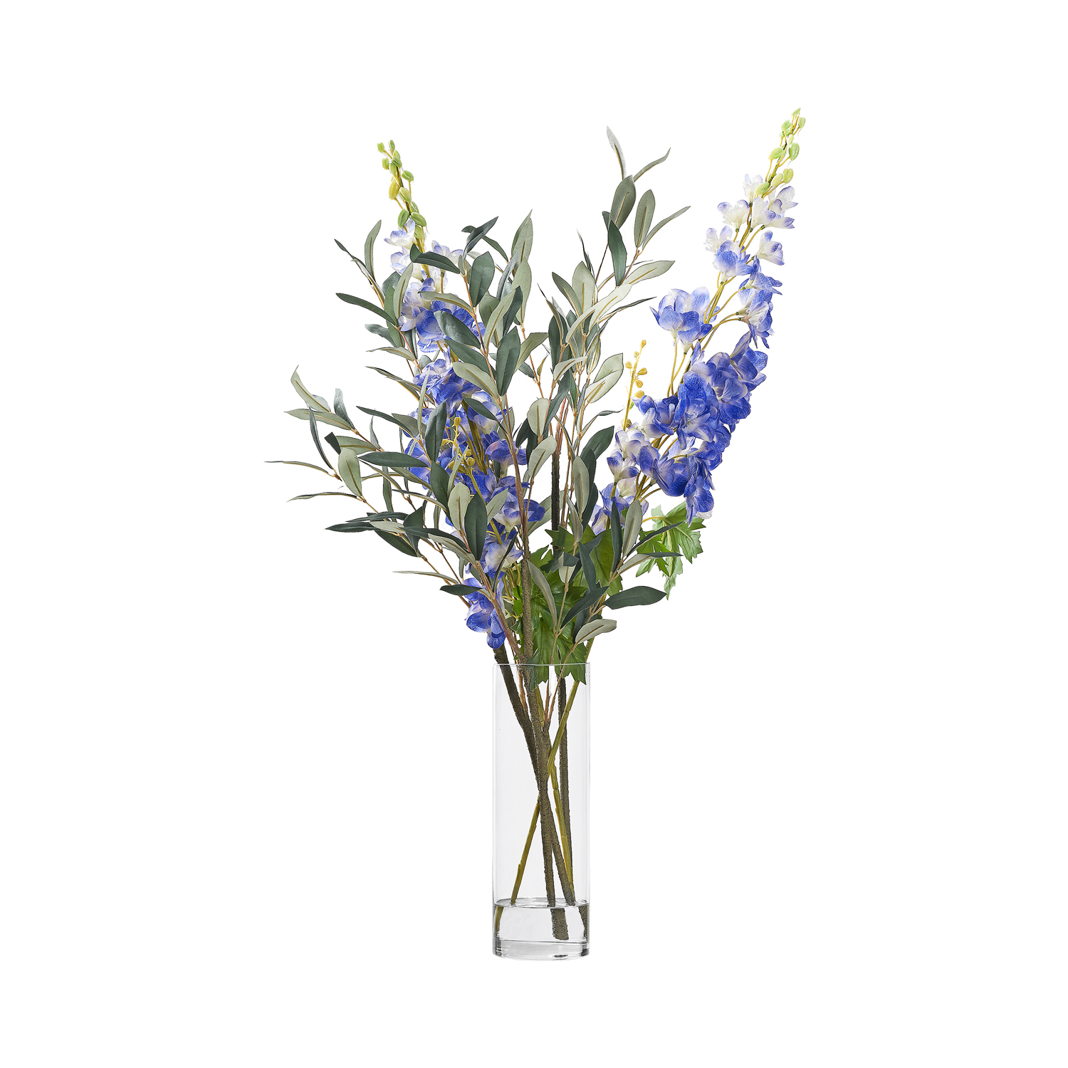 Delphiniums with Olive Spray in Glass Cylinder - 231053