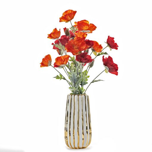 Poppies in Cream/Gold Ceramic Vase - 231105
