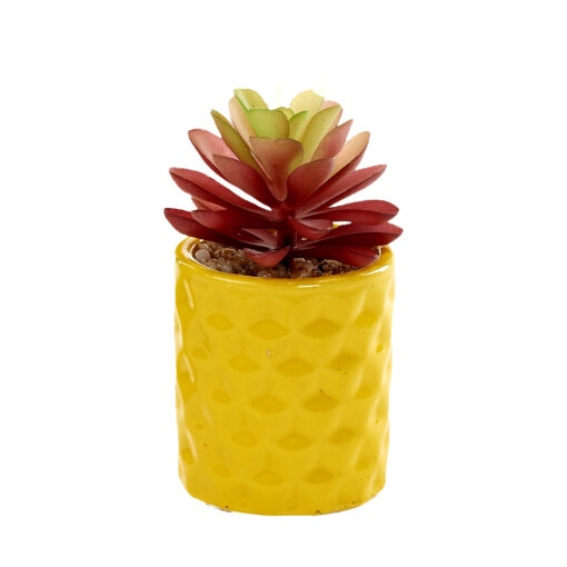 Red Pagoda in Yellow Ceramic Planter - 231124