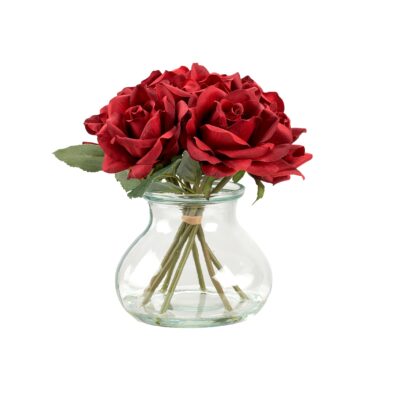 Red Roses in Short Glass Vase - 231128