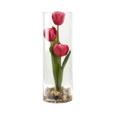 Red Tulips Within Glass Vase - 231133