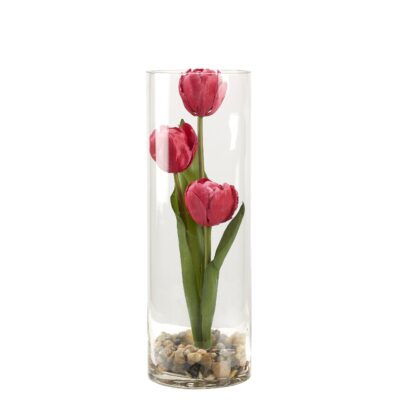 Red Tulips Within Glass Vase - 231133