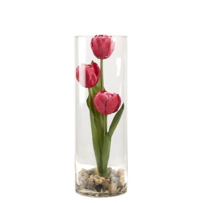 Red Tulips Within Glass Vase - 231133