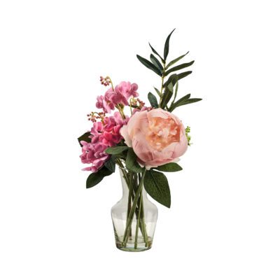 Assorted Pink Flowers & Greenery in Glass Vase - 231135
