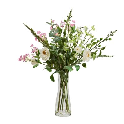 Mixed White And Pink Flowers in Glass Vase - 231136