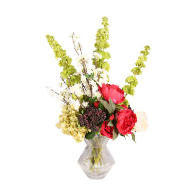 Bells of Ireland, Hydrangeas, Peoines in Ribbed Hourglass - 234010