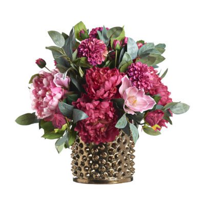 Peonies, Dahlias & Magnolias in Gold Spiked Planter - 234015