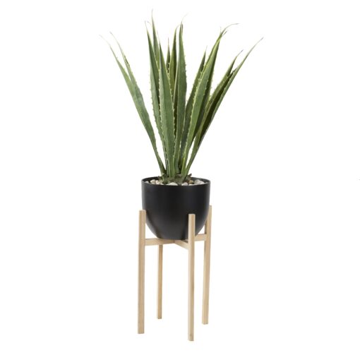 64" Agave Plant in Large Black Catalina Planter with Wood Stand - 321232