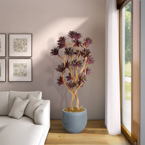 Frosted Purple Succulent Tree with Sandblasted Dragonwood in Riband Planter 7.5' - 324326 - Image 2