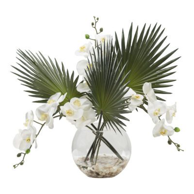 Orchids and Fan Palm in Glass Sphere - 249047
