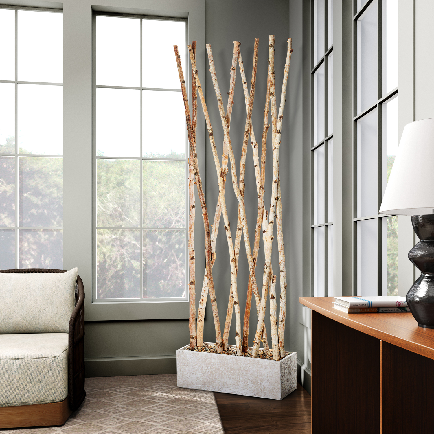 Birch Screen in White Etched Planter 7' - 323905 - Image 2