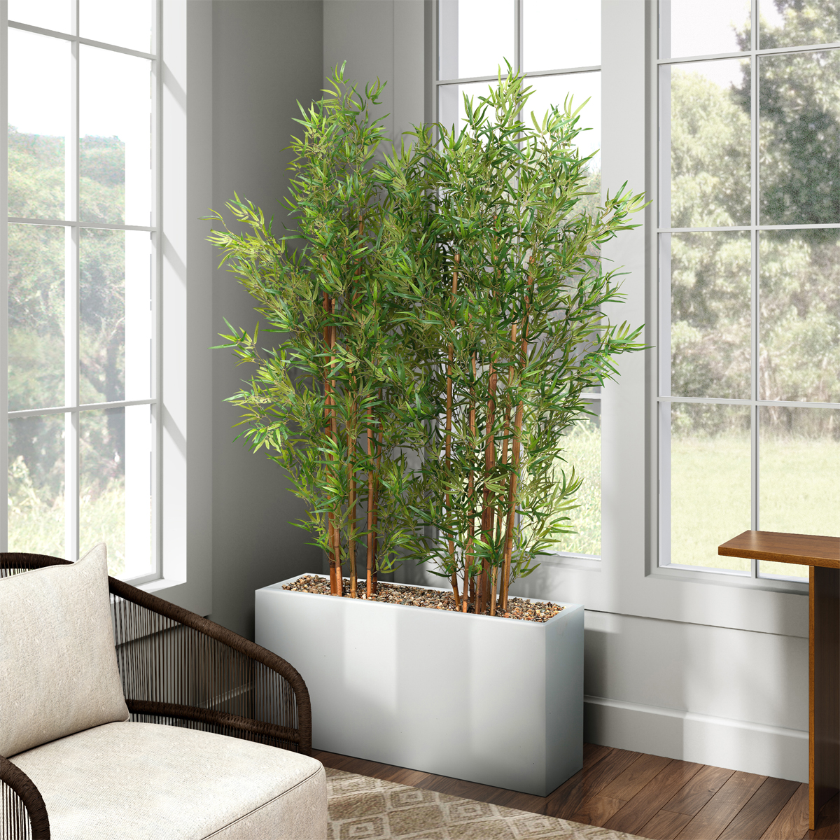 Bamboo Screen in White Planter 7' - 324916 - Image 2