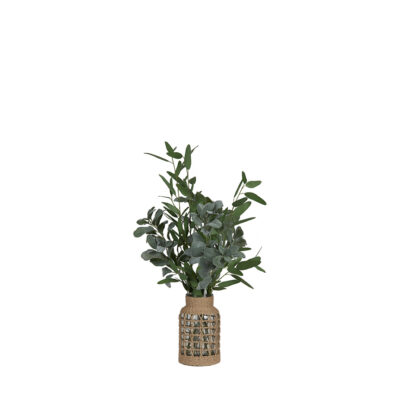 Lamb's Ear and Blue Eucalyptus in Jute Wrapped Glass Vase