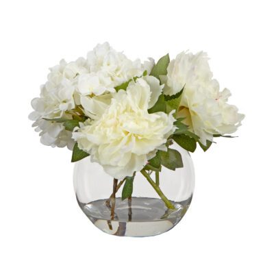 Hydrangeas and Peonies in Glass Bubble Bowl - 254027