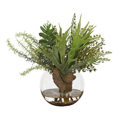 Assorted Greenery in Glass Bubble Bowl - 254028